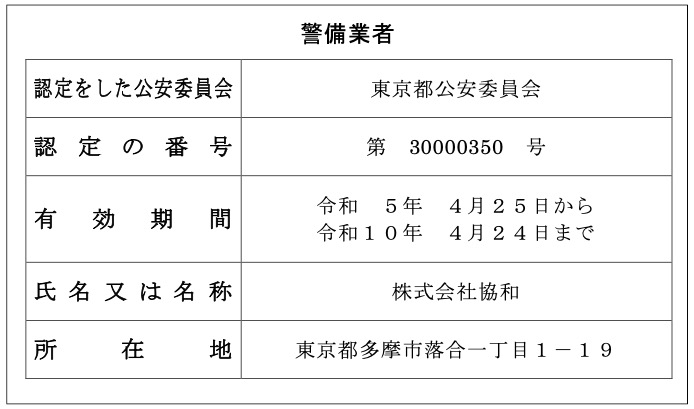 警備業の標識